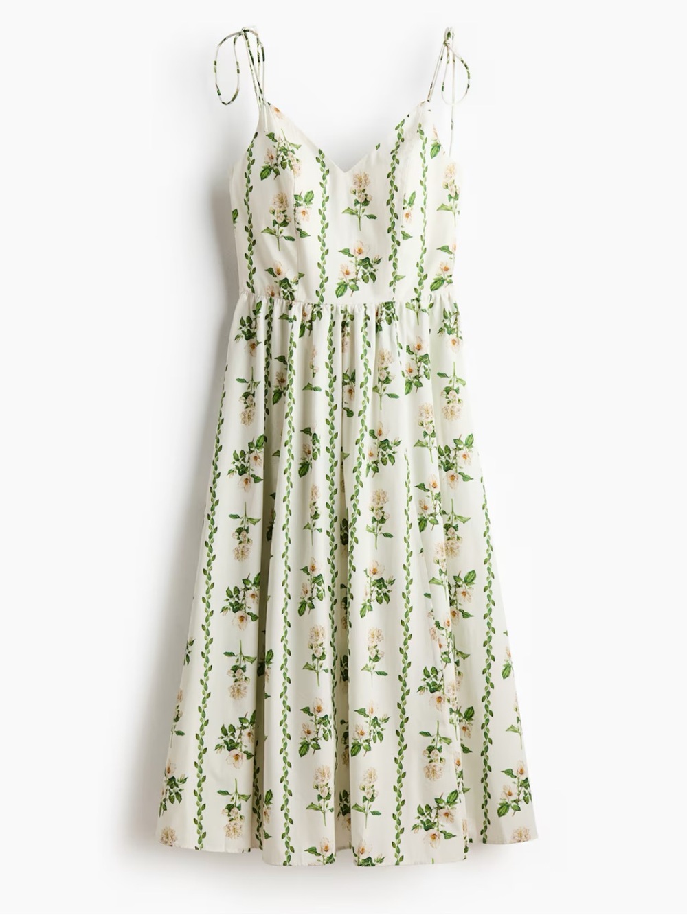 H&M Cotton Flared Skirt Strappy Dress Cream Rose Rosehip Print size S Small - Picture 3 of 4